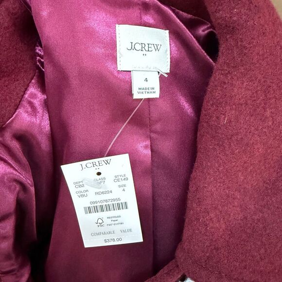 J. Crew wool blend Lady day coat in vintage burgundy jeweled buttons size 4 NWT - Picture 5 of 10